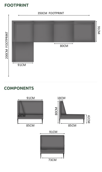 Excel 5 Seater Corner Sofa Set - 2 Corners, 3 Middles
