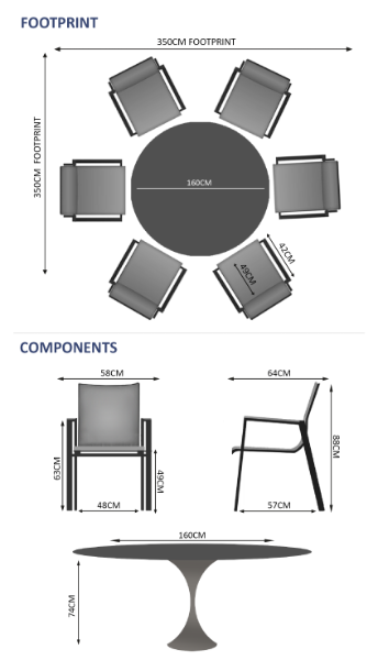 Sphere & Aspen 6 Seat Round Dining Set with 160cmØ Table