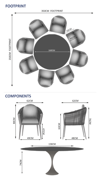 Sphere & Moon 8 Seat Round Dining Set with 160cmØ Table