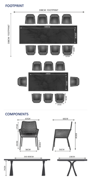 Linear & Matrix 8 Seat Dining Set with Extendable 300cm Table